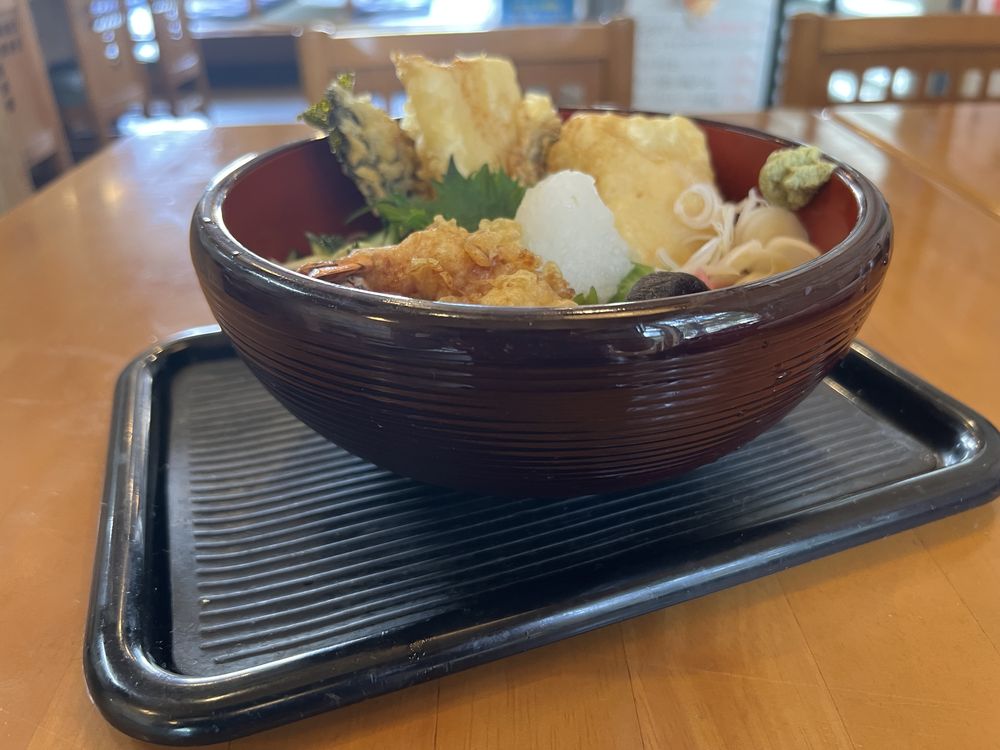 冷し揚げ餅天おろしそば｜朝日屋